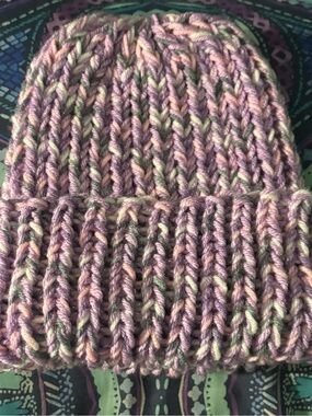 Handmade Chunky Knit Beanie in Lavender & Pastel Mix